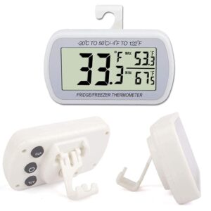 AEVETE Waterproof Digital Refrigerator Thermometer Large LCD Freezer Room Thermometer with Magnetic Back No Frills Easy to Read, 1 White 1 Black