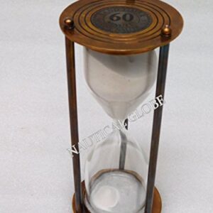 KHUMYAYAD 60 min brass sand timer brown antique finish, fully hand made vintage antique brass replica sand timer sand clock hour glass maritime nautical vint