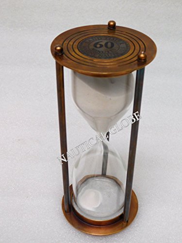 KHUMYAYAD 60 min brass sand timer brown antique finish, fully hand made vintage antique brass replica sand timer sand clock hour glass maritime nautical vint