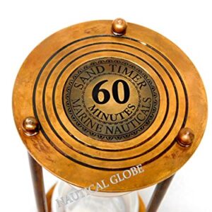 KHUMYAYAD 60 min brass sand timer brown antique finish, fully hand made vintage antique brass replica sand timer sand clock hour glass maritime nautical vint