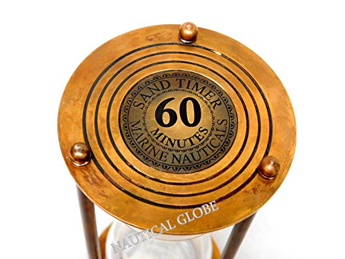 KHUMYAYAD 60 min brass sand timer brown antique finish, fully hand made vintage antique brass replica sand timer sand clock hour glass maritime nautical vint