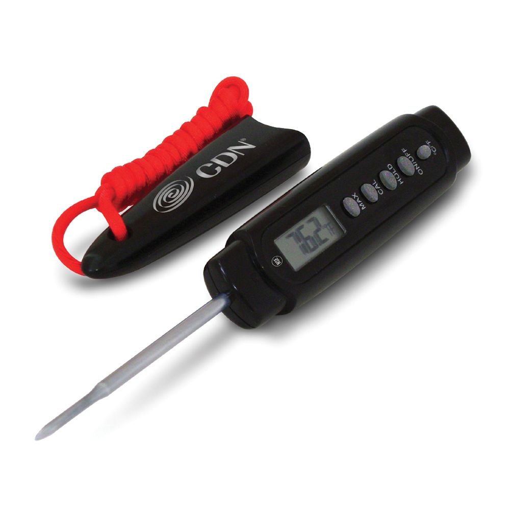 CDN Q2-450x Proaccurate Quicktip Digital Thermometer on a rope, Black.