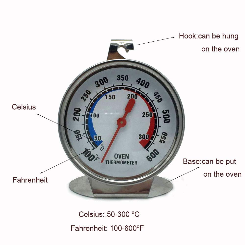 Extra Large Dial Oven Thermometer Clear Large Number Easy-to-Read Oven Thermometer with Hook and Panel Base Hang or Stand in Oven