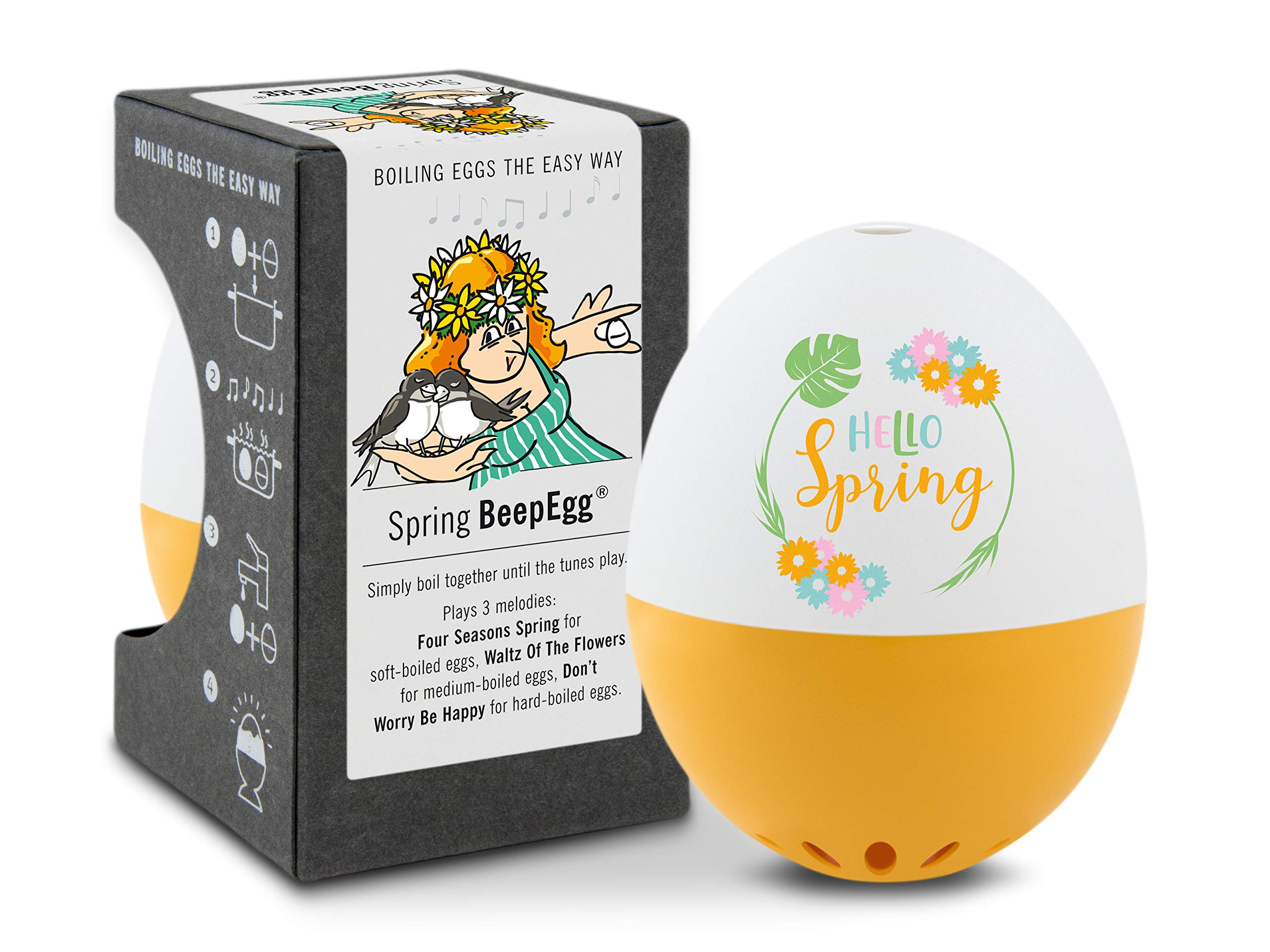 Brainstream BeepEgg Cook Perfect Soft, Medium, or Hard Boiled Favorite Tunes Singing and Floating Egg Timer, Spring Orange