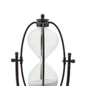 Deco 79 Sophisticated Metal Glass Acrylic Sand Timer, Black, 6”L x 6”W x 12”H, (53422)