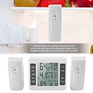 plplaaobo Therometer, 2pcs Refrigerator Temperature Sensor Wall-Mounted Wireless with Min/Maximum LCD Display, Portable Digital Alarm Thermometer with Adjustable Hanging Hook for Homes Offices