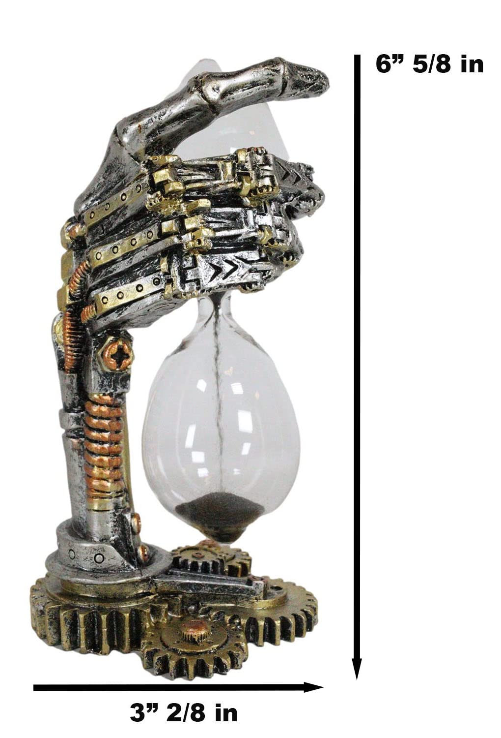 Ebros Gift Chronos Eternity Time Warp Machine Steampunk Robotic Cyborg Hand Gearwork Clockwork Sand Timer with Black Sands Figurine Victorian Industrial Sci Fi Sandtimer Accent Decor