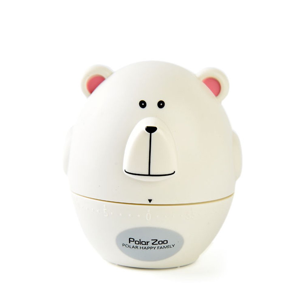 Golandstar Cute Cartoon Cow or Bear Timers 60 Minutes Mechanical Kitchen Cooking Timer Clock Loud Alarm Counters Mini Size Manual Timer (White Bear)