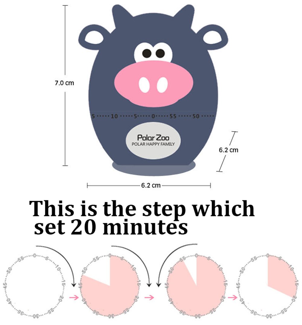 Golandstar Cute Cartoon Cow or Bear Timers 60 Minutes Mechanical Kitchen Cooking Timer Clock Loud Alarm Counters Mini Size Manual Timer (White Bear)