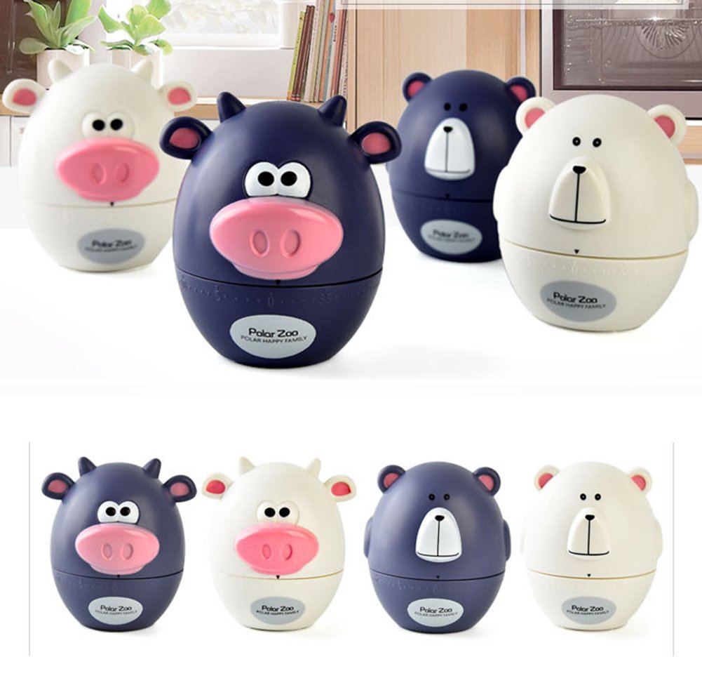 Golandstar Cute Cartoon Cow or Bear Timers 60 Minutes Mechanical Kitchen Cooking Timer Clock Loud Alarm Counters Mini Size Manual Timer (White Bear)