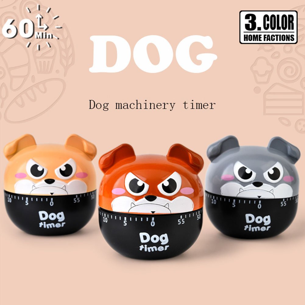 Cute Cartoon Dog Machinery Timers 60 Minutes Mechanical Kitchen Cooking Timer Clock Loud Alarm Counters Manual Timer Mini Size Kitchen Utensil (Brown)