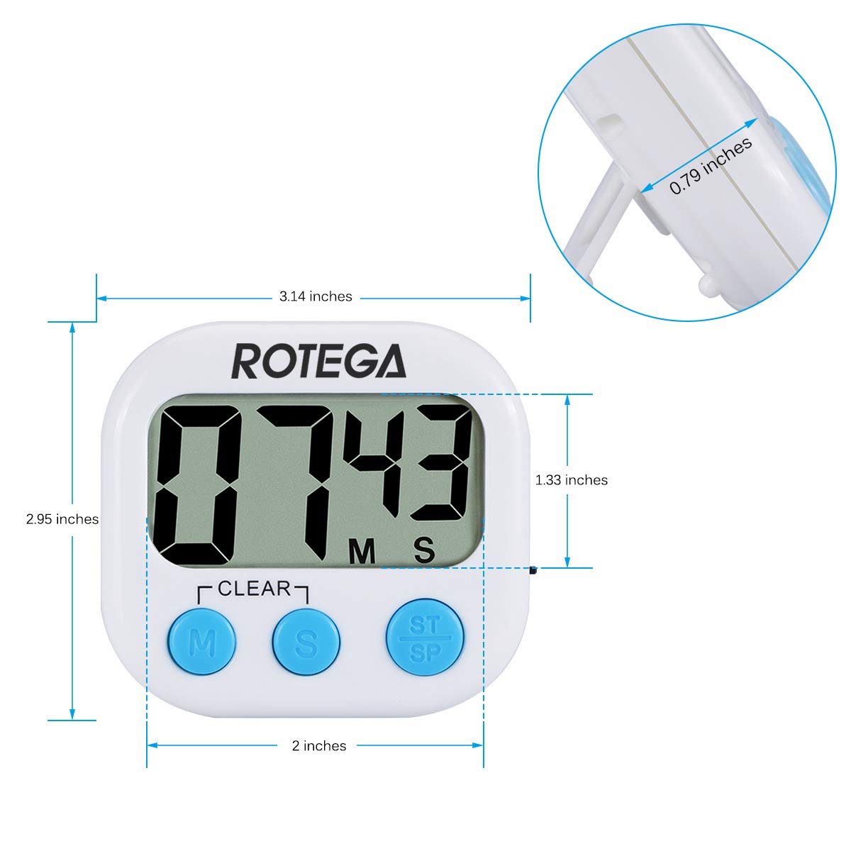 ROTEGA 3 Pack Upgrade Magnetic Digital Kitchen Timer, Auto Shut-Off, Loud Alarm and Volume Adjustable,Strong Magnet Back, Large LCD Display, Premium Count-Up & Count Down for Cooking, Classroom,White