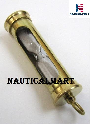 NauticalMart Brass Clock Sand Timer Key Chain 5" pendent Keyring Hour Glass