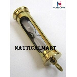 NauticalMart Brass Clock Sand Timer Key Chain 5" pendent Keyring Hour Glass