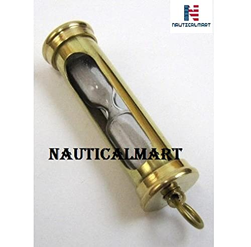 NauticalMart Brass Clock Sand Timer Key Chain 5" pendent Keyring Hour Glass