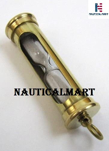 NauticalMart Brass Clock Sand Timer Key Chain 5" pendent Keyring Hour Glass