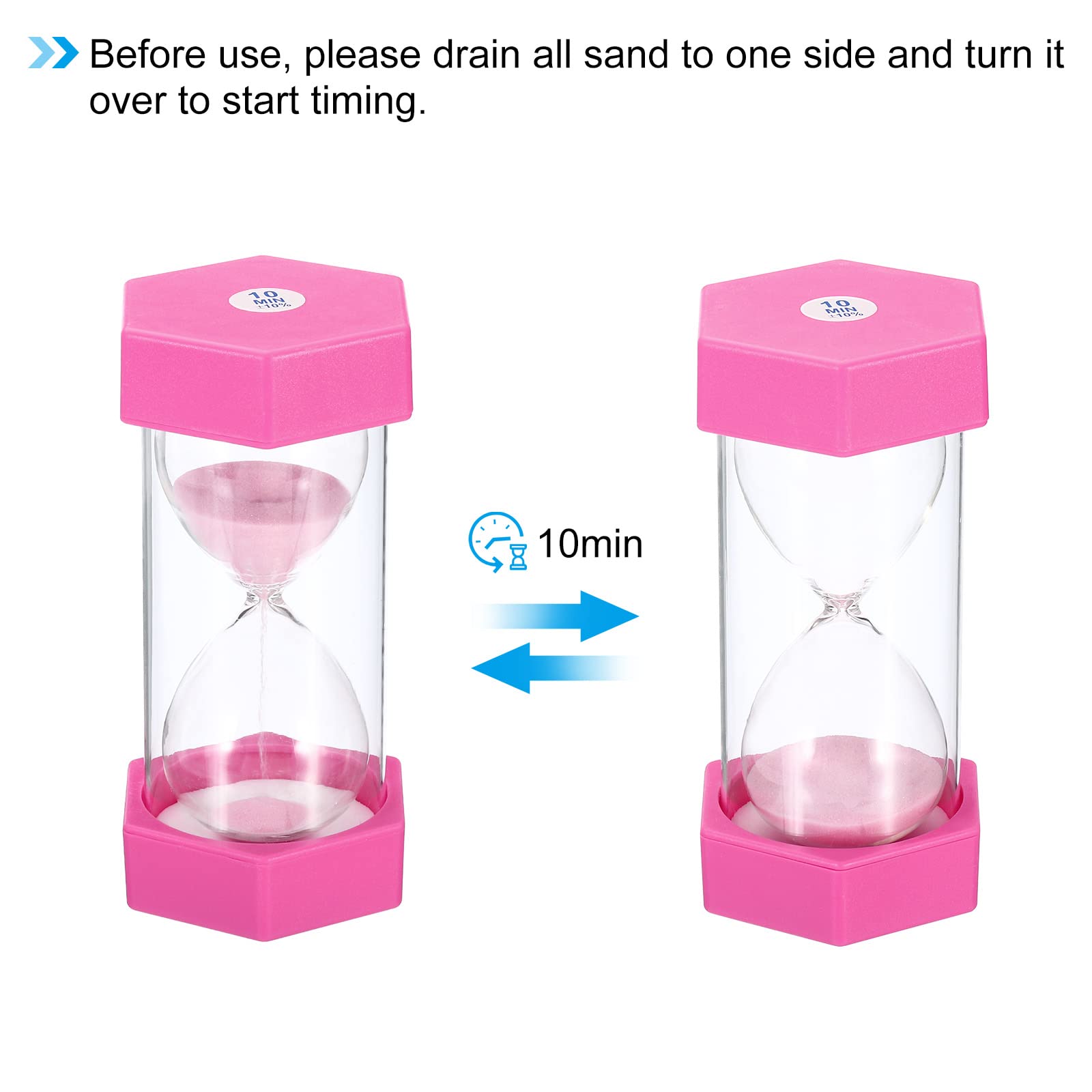 PATIKIL 10, 30 Minute Sand Timer, 2pcs Hexagon Small Sandy Clock with Plastic Cover, Count Down Sand Glass for Games, Kitchen, Party Favors DIY Decoration, Yellow, Orange