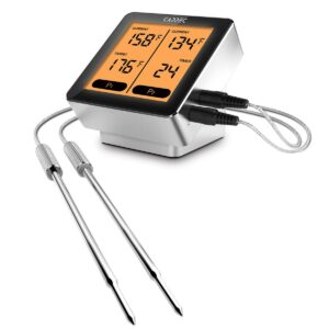 Wireless Meat Thermometer with Dual Probe for Grill BBQ Baking, Large LCD Display, Dual Time Alarm, Smart Instant Cooking Thermometer