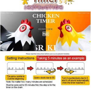 MAGT Chicken Timer, Cute Cartoon Kitchen Timer 2.55 * 2.55 Inch Cooking Timer Reminder Countdown Timer for Cooking Baking Sport Game