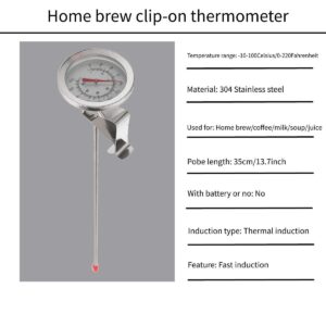 1Pc Kettle Clip on Dial Thermometer Home Brew Wine Beer Thermometers Stainless Steel Hot Liquid Milk Kitchen Cooking Probe Yogurt Temperature