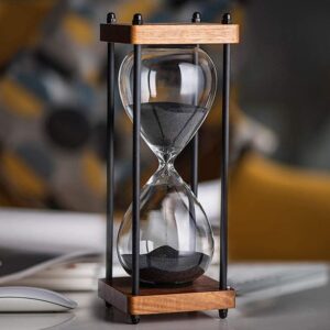 BAWAQAF Square Wood Bottom Glass Hourglass 60 Minutes Time Timer Interesting Home Ornaments Sandglass Kitchen Hour Meter Golden Sand Clock, Black