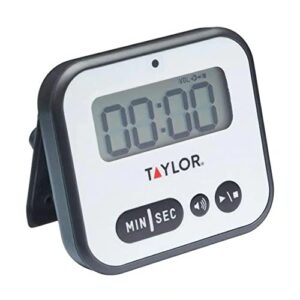 taylor pro extra loud kitchen timer with alert light, 5 x 8.5 x 7.5 cm, white,black