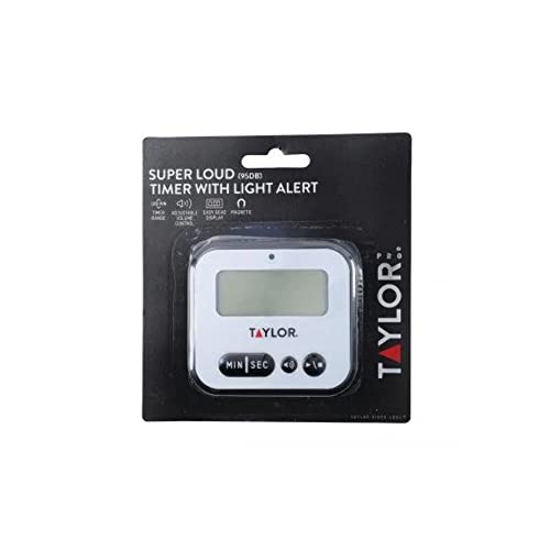 Taylor Pro Extra Loud Kitchen Timer with Alert Light, 5 x 8.5 x 7.5 cm, White,black