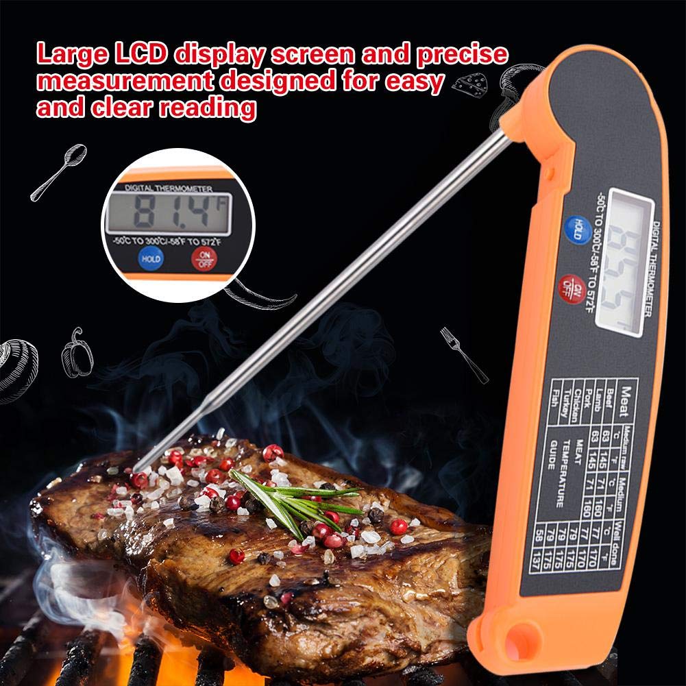 Meat Thermometers Kitchen Cooking Thermometer Digital Multi-Functional Food Thermometer Foldable Thermometer for Grilling BBQ Milk Water Coffee(Orange)