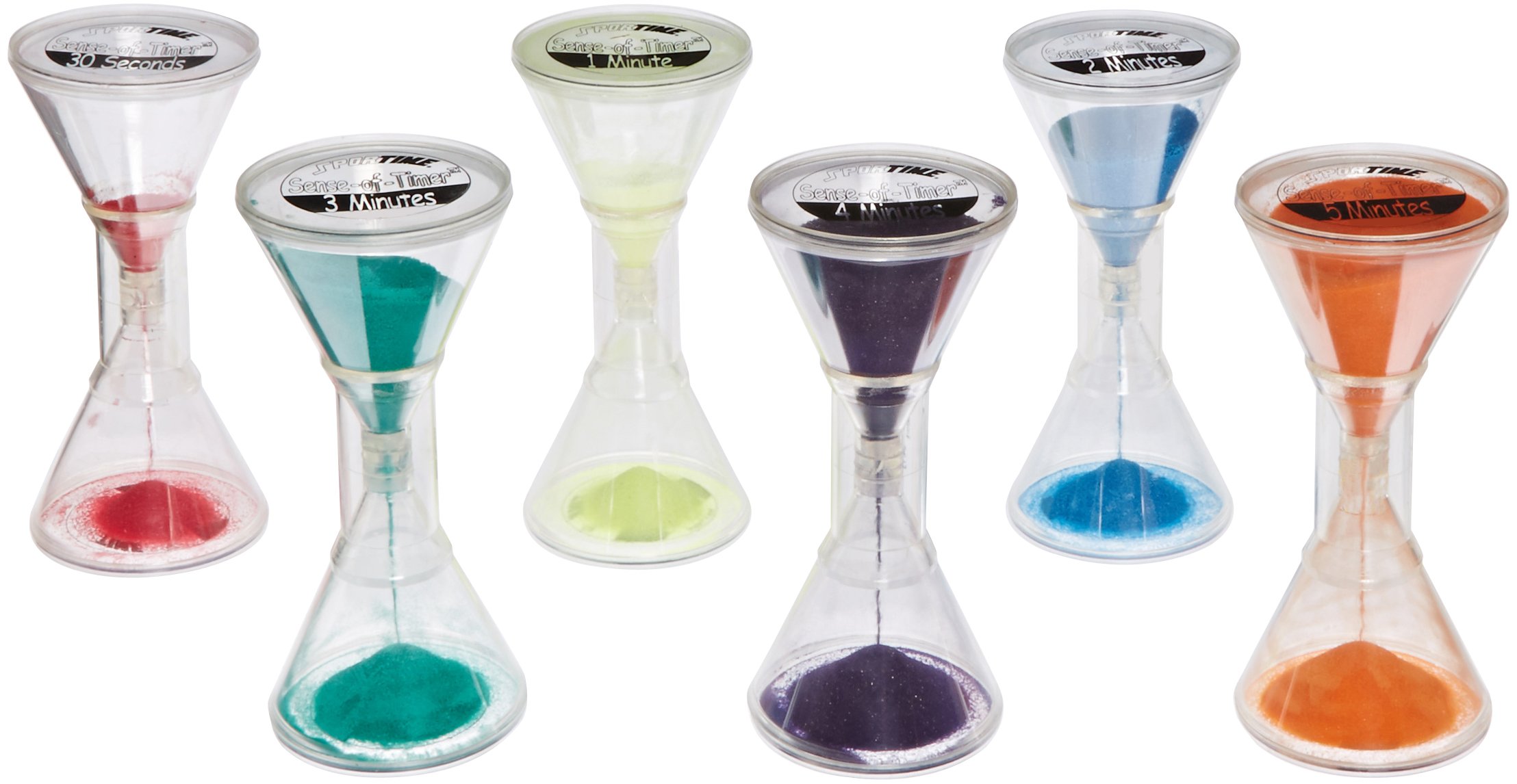 Sportime Sense of Timer Sand Timers - Set of 6 - Assorted Colors and Times