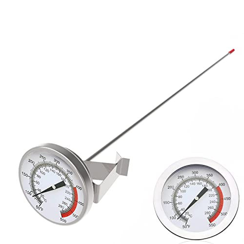 Lightbeam 16" Long Probe Deep Fry Thermometer with Pot Clip, Instant Read 2" Dial Meat BBQ Cooking Oil Thermometer for Deep Fry, Grill, Turkey, Candy, Coffee etc