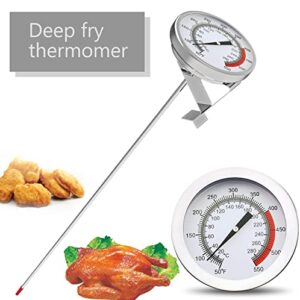 Lightbeam 16" Long Probe Deep Fry Thermometer with Pot Clip, Instant Read 2" Dial Meat BBQ Cooking Oil Thermometer for Deep Fry, Grill, Turkey, Candy, Coffee etc