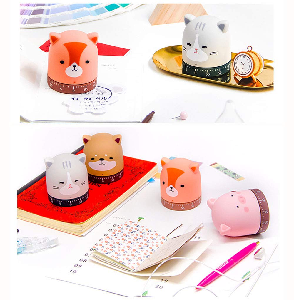 Cartoon Animal Time Manager Mechanical Timers 60 Minutes Machinery Kitchen Gadget Cooking Timer Clock Alarm Counters Manual Timer for Study (Cat)