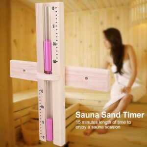 Biitfuu 15 Minutes Wooden Sandglass Timer Wall-Mounted Rotating Hourglass Timer Room Glass Sand Clock with Pink Sands for Sauna Room