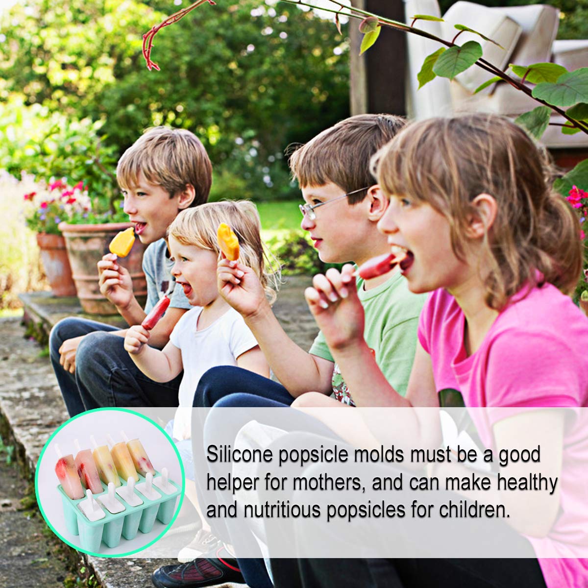 YSBER Popsicle Molds -10 Pieces Easy Release - Reusable BPA Free Silicone Ice Pop Molds Maker With Silicone Funnel & Cleaning Brush.