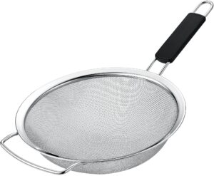kafoor 9" large fine mesh strainer with thermo plastic rubber handle - sieve fine mesh stainless steel - ideal to strain pasta, quinoa and rice