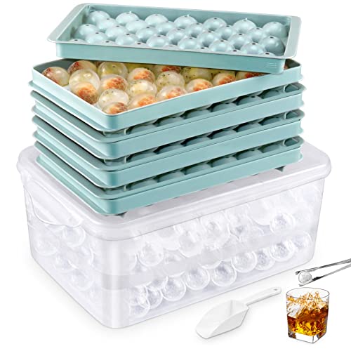 Ball Ice Cube Trays for Freezer: Round Ice Cube Tray with Lid - Circle Ball Ice Trays for Freezer with Bin - Sphere Ice Cubes Mold for Drinks - 4 Packs