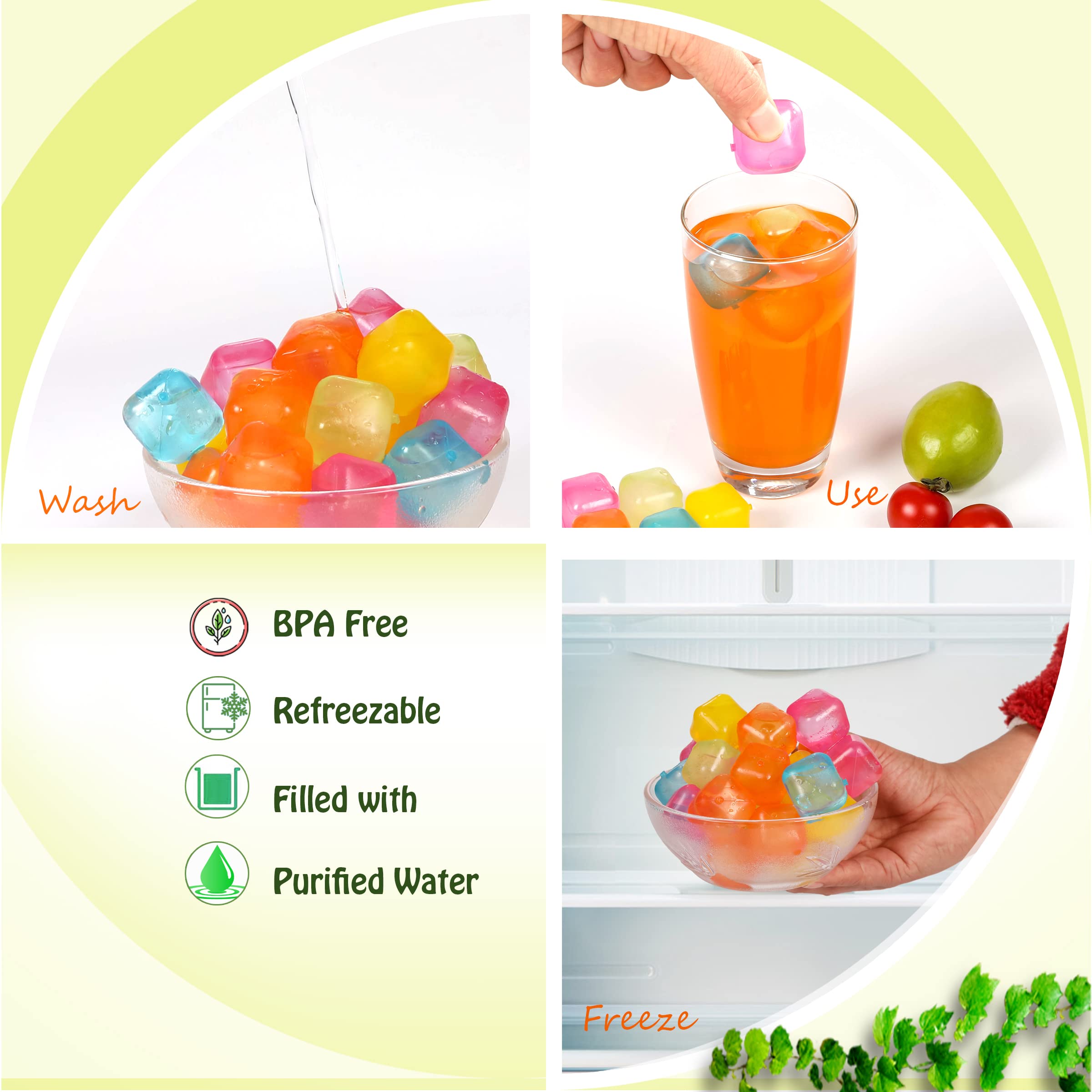 Reusable Plastic Ice Cubes 25 Pack Colorful Refreezable Ice Cubes for drinks, Whiskey, Vodka or Coffee, Washable Non-Melting Ice Cubes Non-Diluting