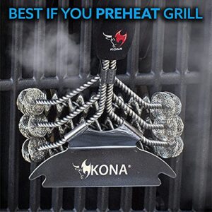 Kona Safe/Clean Grill Brush and Flat Scraper - Speed/Scrape Fits Weber Gas Grills, Flat & Round BBQ Grill Grates - Bristle Free Grill Cleaning - 100% Rust Resistant Stainless Steel