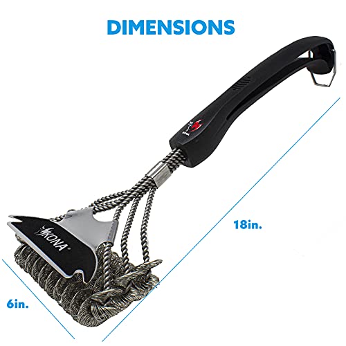 Kona Safe/Clean Grill Brush and Flat Scraper - Speed/Scrape Fits Weber Gas Grills, Flat & Round BBQ Grill Grates - Bristle Free Grill Cleaning - 100% Rust Resistant Stainless Steel