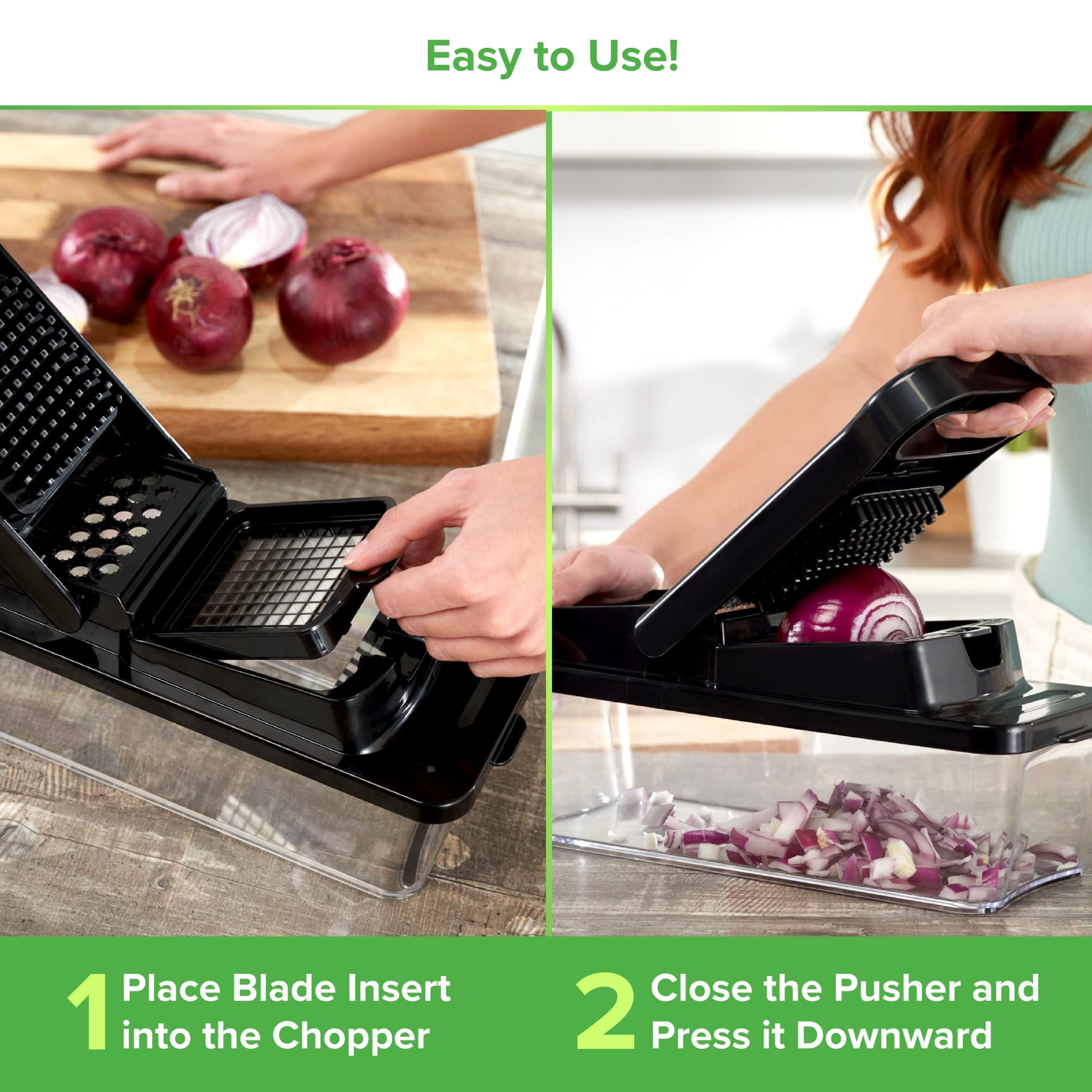 PrepNaturals Vegetable Chopper with Container, Veggie Chopper - Chopper Vegetable Cutter, Food Chopper & Onion Chopper - Onion Chopper Dicers, Choppers, Mandoline Slicer for Kitchen (9-in-1 Black)