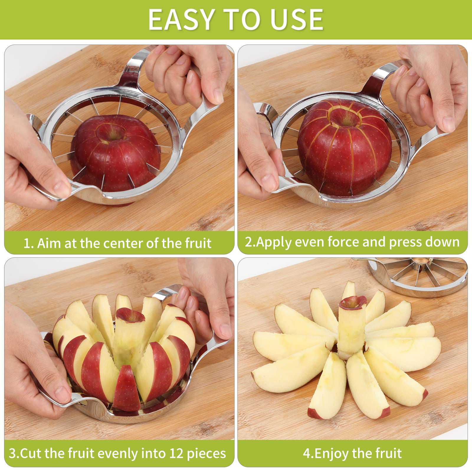 LIIGEMI Apple Slicer,12-Blade Extra Large Apple Corer,Easy to Use, Time-Saving, Heavy Duty Stainless Steel Apple Cutter and Divider