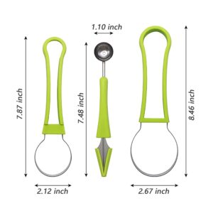 Suuker Melon Baller Scoop Set,4 In 1 fruit cutters shapes for kids, watermelon scooper fruit scooper and baller, Seed Remover Knife and fruit carving tools（Green）