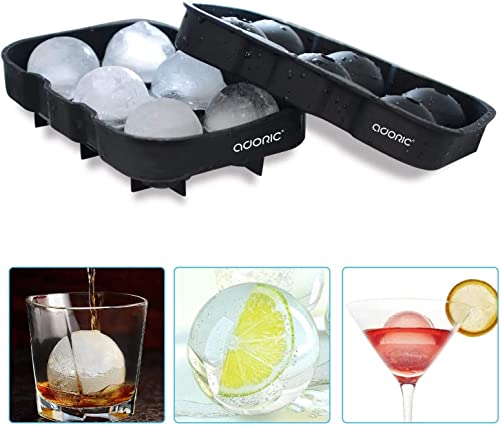 Ice Cube Tray, Large Square Ice Tray and Sphere Ice Ball Maker with Lid for Whiskey, Reusable and BPA Free (Silicone Ice Cube Molds Set of 2)