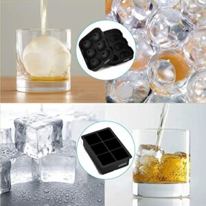 Ice Cube Tray, Large Square Ice Tray and Sphere Ice Ball Maker with Lid for Whiskey, Reusable and BPA Free (Silicone Ice Cube Molds Set of 2)