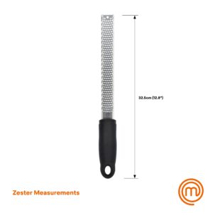 MasterChef Lemon Zester Grater with Handle, Kitchen Tool for Zesting Citrus Fruits & Finely Grating Parmesan Cheese, Garlic, Ginger, Coconut, Nutmeg, Wasabi, Chocolate etc, Stainless Steel, 12 inches
