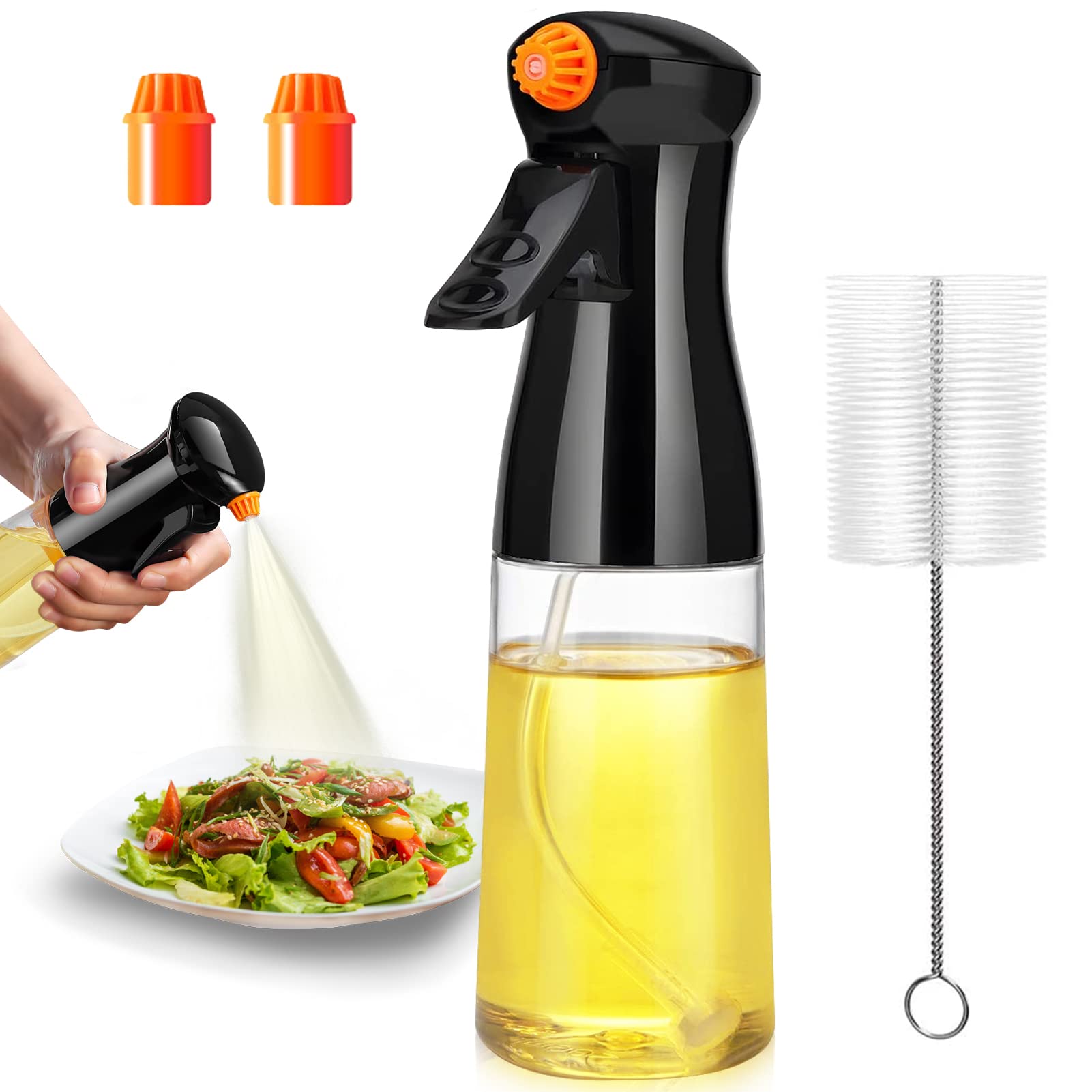 Showvigor Olive Oil Sprayer for Cooking- 200ml Rotatable Nozzle Olive Oil Spray Bottle Premium Oil Mister with Brush Oil Spritzer for Air Fryer, BBQ, Salad, Baking,Grilling Kitchen Gadgets(Black)