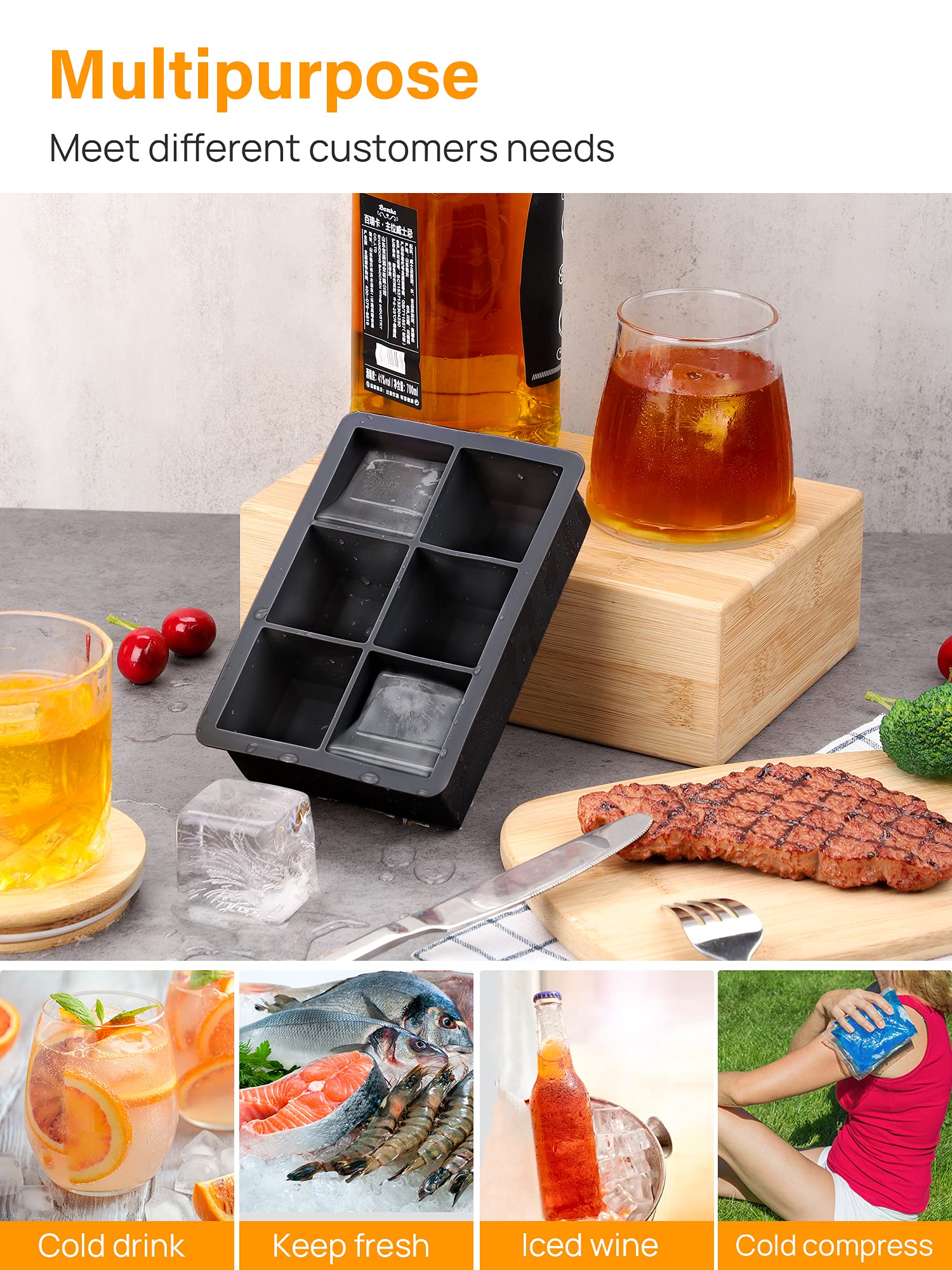 Kootek Ice Cube Trays with Lid (Set of 4), Silicone Large Square Ice Cube Maker Ice Cube Molds for Whiskey, Cocktails and Homemade Freezer