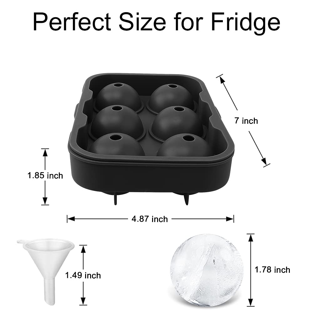 Silicone Ice Cube Trays Round Ice Cube Mold Spheres Ice Ball Maker (6 Round Ice Ball Black)