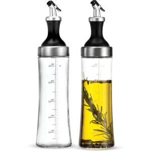 finedine superior glass oil and vinegar dispenser, modern olive oil dispenser, wide opening for easy refill and cleaning, clear glass oil bottle, pouring spouts, 18 oz. cruet set (set of 2)