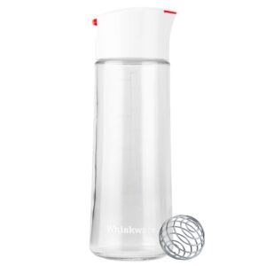 whiskware glass blenderball whisk leak proof salad dressing shaker bottle with auto closing lid for no spills, 2.5 cups, white